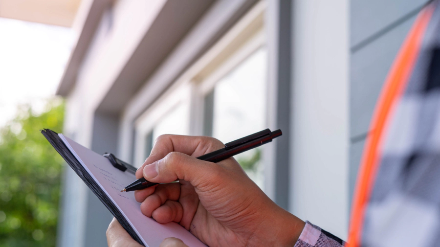 inspector taking notes outside a house callaway fl
